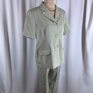 Alfred Dunner Petite 8 Sage Green Pant Suit Set Blazer USA Vintage‎